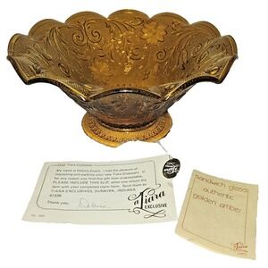 Vintage Tiara Amber Footed Sandwich Bowl. Scalloped Rim. Indiana Glass Co.